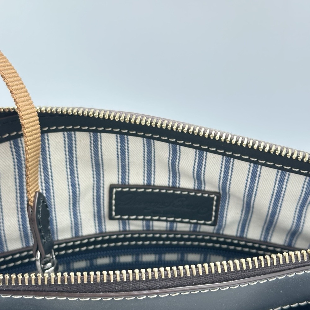 Dooney Bourke Beacon Black Brown Smooth Leather Woven Embossed Domed Satchel Bag - Picture 6 of 16